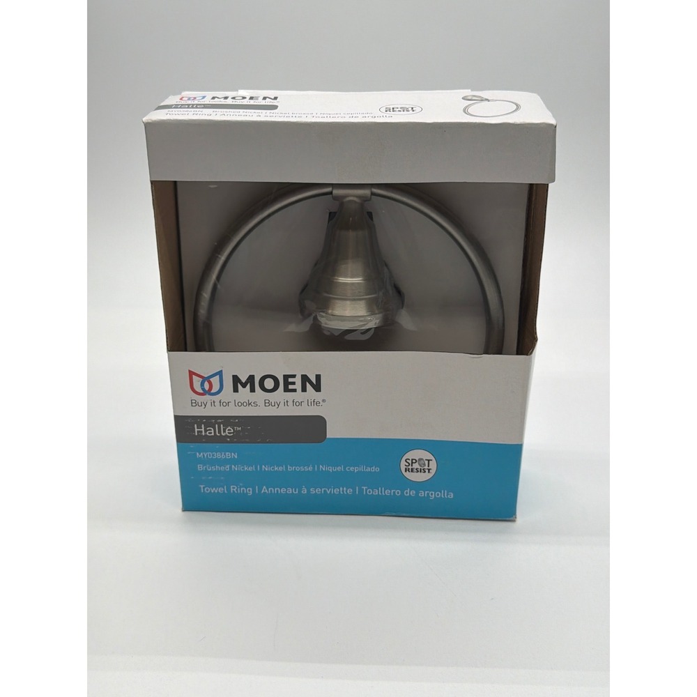 Moen Halle Brushed Nickel Spot Resist Towel Ring MY0386BN Bathroom Hardware
